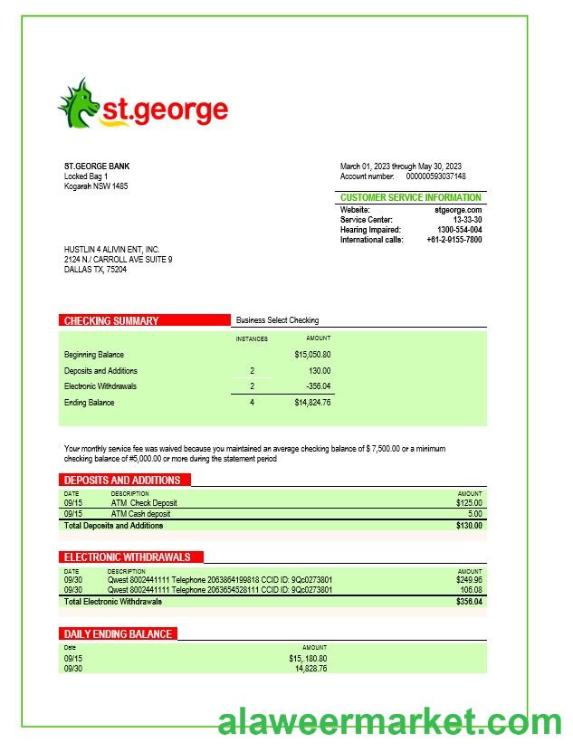 St. George Bank organization statement Word and PDF template